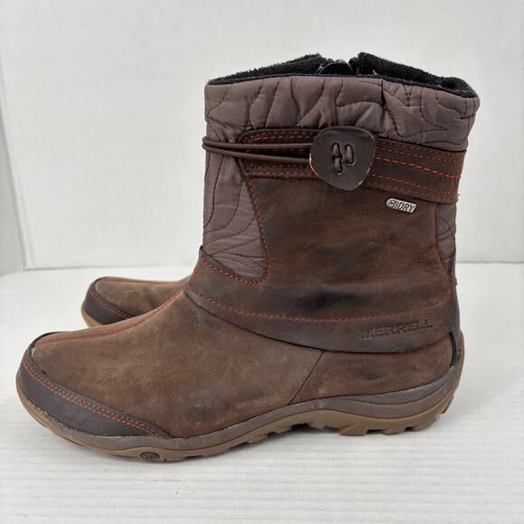 Merrell Dewbrook Boots Size 8 Brown Leather Insulated Waterproof Winter Side Zip - Picture 4 of 12